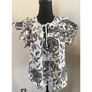 House of Harlow 1960 Floral Ruffle Sleeve Tunic Top Size L